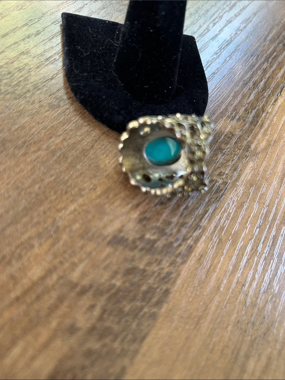 Vintage Turquoise Oval Statement Ring with Crystal Halo - Women Jewelry 7 1/2